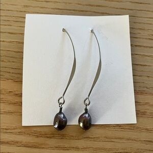 Silver Tone Faux Tahitian Pearl Threader Drop Earrings